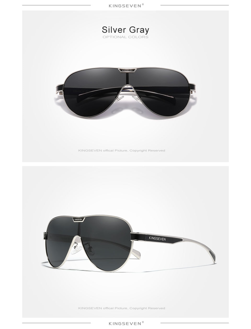 KINGSEVEN New Oversized Sunglasses Men And Women Polarized Mirror Lens Goggles UV Protection Men's Glasses Stainless Steel N7762